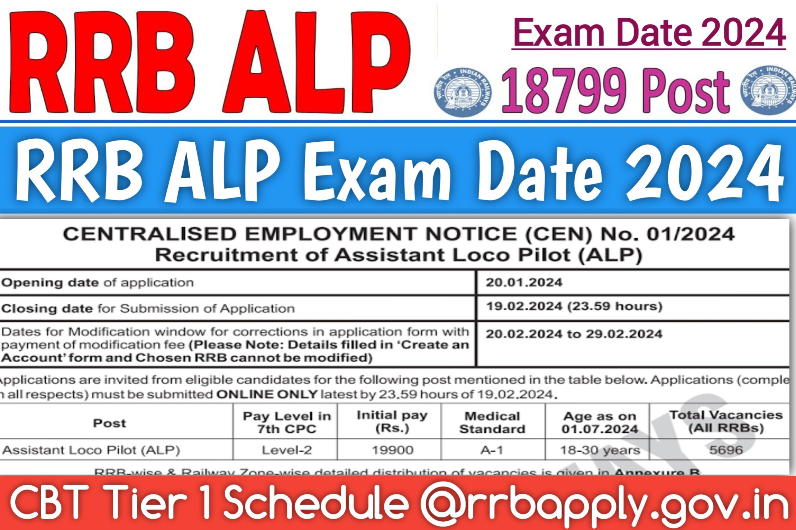 RRB ALP Exam Date 2024 CBT Tier 1 Schedule